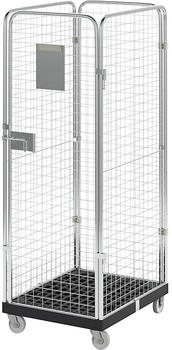 EUROKRAFT rolltainer® 4-seitiger Rollbehälter BASIC Rollplatte aus Recycling-Kunststoff schwarz HxBxT 1.800 x 724 x 815 mm Feingitter-Wände (742127)