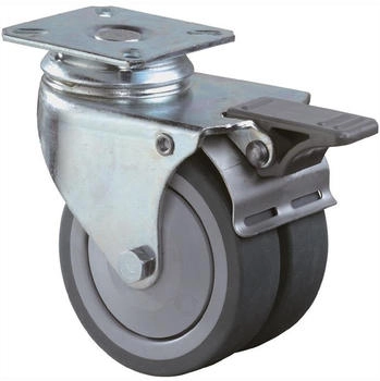 BS Rollen Doppel-Lenkrolle mit Totalfeststeller Ø 50 mm Gummirad grau 60 kg (B120.A85.050)