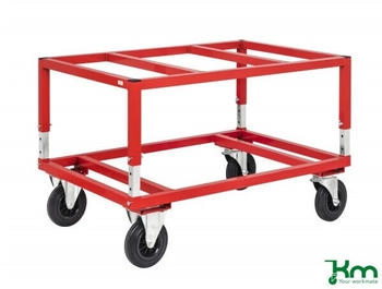 Kongamek Kongamek Palettenwagen in rot höhenverstellbar 655mm hoch mit Bremse für Paletten 1200x1000mm (KM222-FIN-RB)