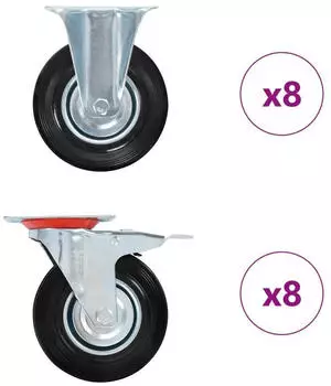 vidaXL Rollen 125mm 8 Bock-/8 Lenkrollen mit Bremsen, Gummi, 100kg (278048)