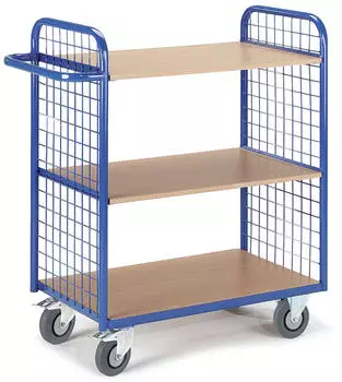 Rollcart mit 2 Gitterw&auml;nden 80x50 cm Holz-Ladefl&auml;che blau 98x107x50 cm (08-7341)