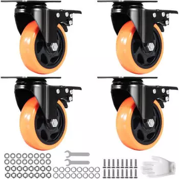 VEVOR M&ouml;belrollen 4er-Set PVC &Oslash;101,6mm 635kg Tragf&auml;higkeit mit A/B-Bremsen (CC-PBJL-4)