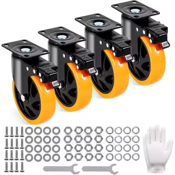 VEVOR Lenkrollen 4er-Set PVC 127mm 816kg Tragf&auml;higkeit mit Bremsen (CC-PBJL-5)