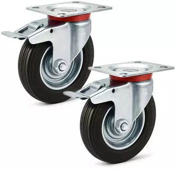 Wiltec Doppelstopp-Lenkrolle 2er-Set Vollgummi &Oslash;100mm 70kg (64906)
