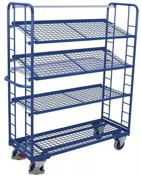 VARIOfit Etagenwagen Drahtgitter 4 Etagen 1650x650mm Enzianblau 400kg