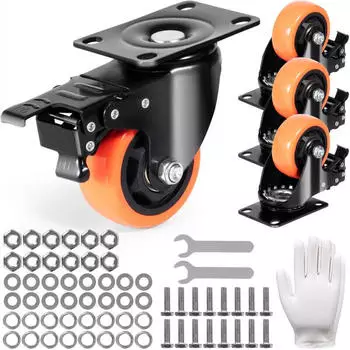 VEVOR Schwerlast-Lenkrollen 4er-Set, PVC, &Oslash;76,2mm, 113kg, mit Feststeller (CC-PBJL-3)