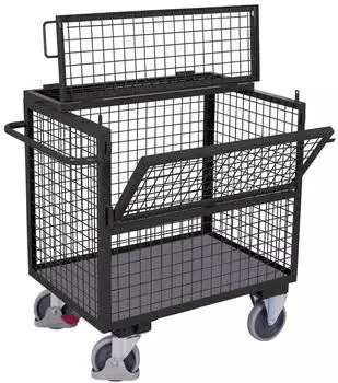 VARIOfit Drahtkastenwagen mit Deckel und Seitenklappe 1330x830x1150mm Anthrazit RAL 7016 (sw-800.405/AG)