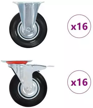 vidaXL Schwerlastrolle 125mm 100kg 32er-Set, 16 Lenkrollen mit Bremse, 16 Bockrollen (278050)