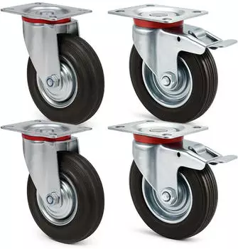 Wiltec Transportrollen-Set 4x Lenkrollen Vollgummirad 100mm 70kg (64952)