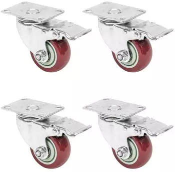 HMF Schwerlastrollen 6710 Lenkrollen mit Bremse, Polyurethan, 75mm, bis 400kg, 4 St&uuml;ck, Rot (6710-75MM-03)