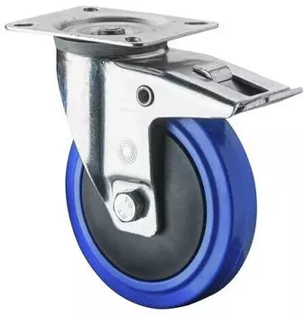 BS Rollen Transportger&auml;te-Lenkrolle mit Totalfeststeller, &Oslash;125mm, Elastik-Reifen blau, 175kg (L420.B62.126)
