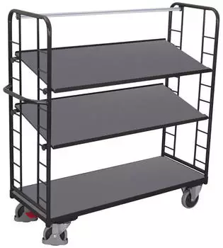 VARIOfit Etagenwagen 3 Holzb&ouml;den Drahtgitter-Seiten 1650x650mm Anthrazitgrau RAL 7016 (sw-640.201/AG)