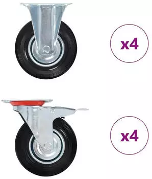 vidaXL Schwerlastrollen-Set 8-teilig 125mm, 4 Bockrollen & 4 Lenkrollen mit Bremsen (278046)