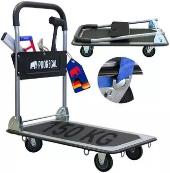 Proregal RHINO Profi-Plattformwagen klappbar 150kg Vollgummibereifung (RJL4-01)