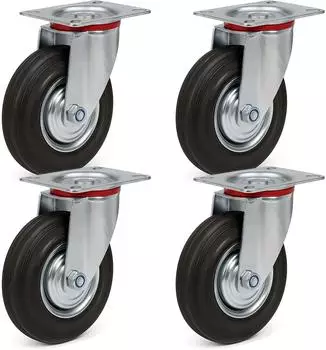 Wiltec Lenkrollen-Set 4x Vollgummirad Ø125mm, 100kg, Metallfelge (64925)