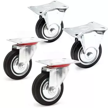 Wiltec Transportrollen-Set 2x Lenkrolle, 2x Bockrolle, Vollgummi, Ø75mm, 50kg (64948)
