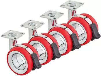 Sotech M&ouml;belrolle D&uuml;sseldorf &Oslash;75mm, H&ouml;he 98,5mm, chrom/rot, mit Bremse