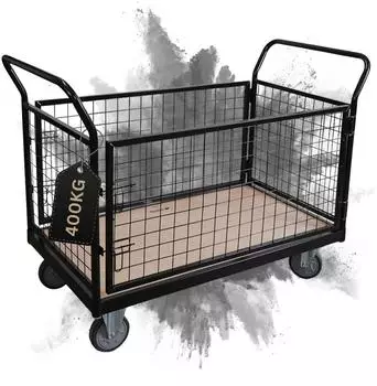 Proregal Plattformwagen mit abnehmbaren Gitterw&auml;nden 400kg, schwarz (104x135x67cm)