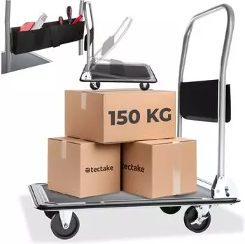 TecTake Plattformwagen mit Bremsen, Stahl, schwarz, 150kg (402777)