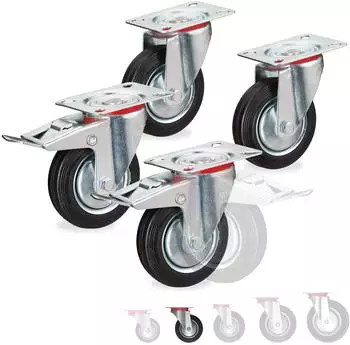 Relaxdays Schwerlastrollen 4er Set, 2 Bremsen, 280kg, &Oslash;100mm, schwarz (10031410)