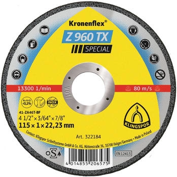 Klingspor Z 960 T x Zirkon 115 x 1 x 22,23 mm gerade Stück 25