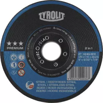 Tyrolit Schruppscheibe Premium 2in1 Stahl/Inox 230x7x22,23mm Form 27 (34046134)