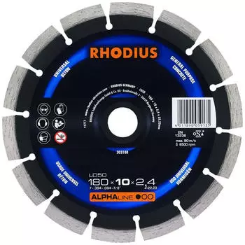 RHODIUS LD50 Diamanttrennscheibe Stein/Beton &Oslash;180mm Bohrung 22,23mm (303188)