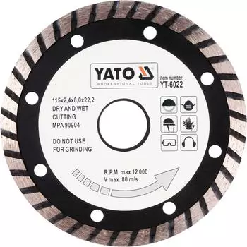 Yato Turbo Diamanttrennscheibe 115x22,2mm für Granit, Beton (YT-6022)