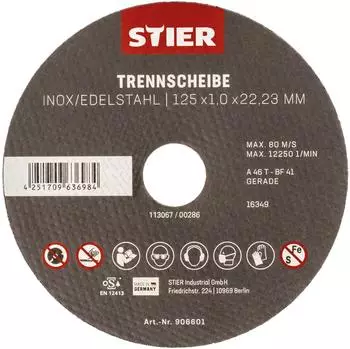 STIER Trennscheibe Edelstahl 125x1,0x22,23mm, Form gerade (906601)
