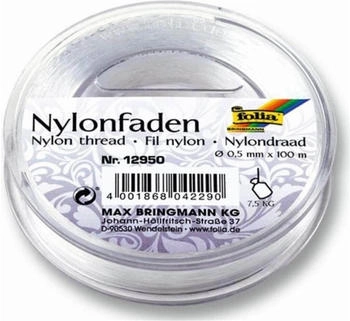 Folia 12950 - Nylonfaden auf Spule transparent ca. 0,5 mm x 100 m Tragkraft 7,5 kg kaum sichtbarer Faden ideal für Mobiles Schmuck zur Dekoration usw.