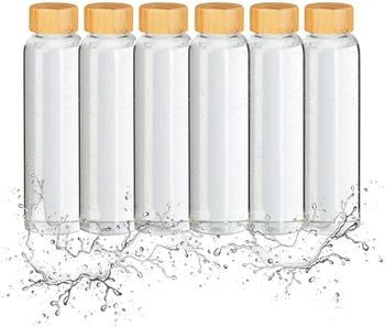 Relaxdays Glass Water Bottle 500 ml transparent/black (set of 6)