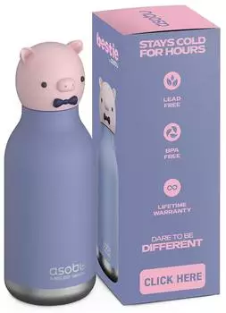 Asobu Bestie Kindertrinkflasche mit Strohhalm 460ml, Schwein (842591058356)