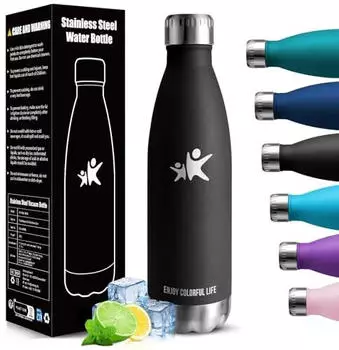 HoneyHolly Thermoflasche 750ml Edelstahl 18/8, BPA-frei, doppelwandig, auslaufsicher (HH-KK-SCKLP-750ML-Black-6c-VC)
