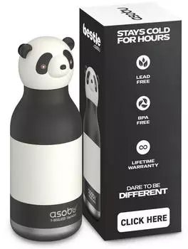 Asobu Bestie Bottle Kinder Thermosflasche Panda mit Strohhalm 460ml