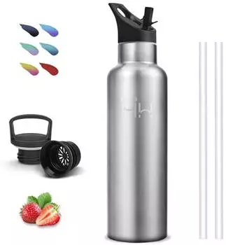 grsta Isolierte Trinkflasche mit Strohhalm 750ml, Edelstahl, BPA-frei, auslaufsicher (GR-HH-TYZKP-750ML-Stainless-1)