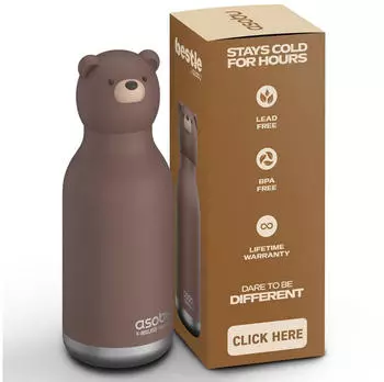 Asobu Bestie Isolierte Kinderflasche mit Strohhalm, Edelstahl, Braunb&auml;r, 420ml (SBV44BE-Brown)