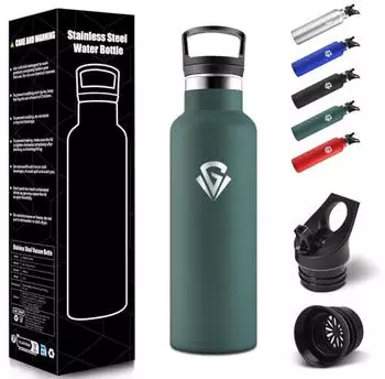 HoneyHolly Trinkflasche mit Strohhalm 500ml Edelstahl doppelwandig, Armeegrün (HH-Grsta-TYZKP-500ML-ArmyGreen)