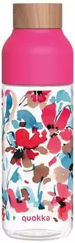 Quokka Ice Trinkflasche 720ml, Holzdeckel, florales Motiv, rosa (6993)