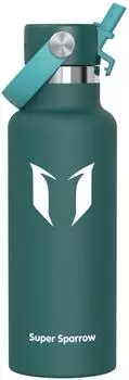 Super Sparrow Edelstahl-Trinkflasche mit Strohhalm 500ml, isoliert, BPA-frei, dunkelgrün