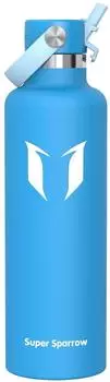 Super Sparrow Thermosflasche Edelstahl mit Strohhalm 1000ml, himmelblau, BPA-frei