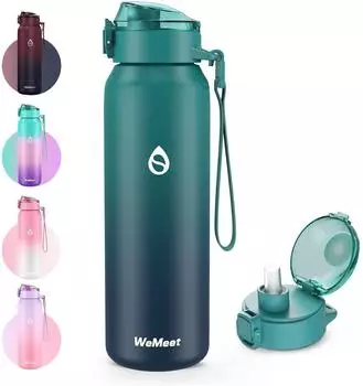 LuxusKollektion Trinkflasche Edelstahl 1000ml blau mit Strohhalm und Tritan-Deckel