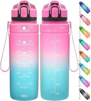 LuxusKollektion Trinkflasche mit Zeitmarkierung, Tritan, rosa-smaragd, 500ml