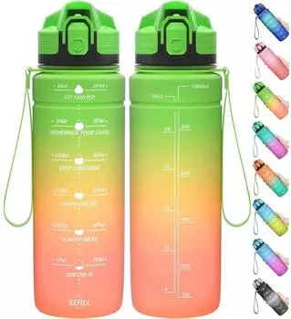 LuxusKollektion Sport-Trinkflasche Tritan, auslaufsicher, 1000ml, mit Zeitmarkierung