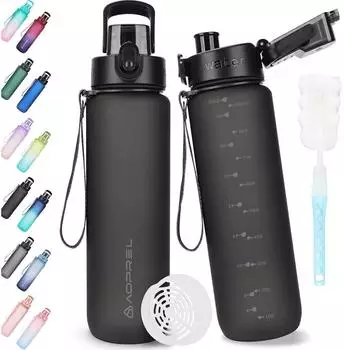 LuxusKollektion Trinkflasche 1l, BPA-frei, Tritan, auslaufsicher, schwarz