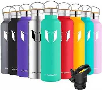 Super Sparrow Trinkflasche aus Edelstahl, auslaufsicher, BPA-frei, smaragd, 2 Deckel (500ml)