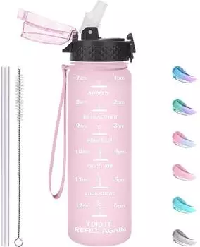 LuxusKollektion Kinder-Trinkflasche mit Strohhalm, Tritan, rosa, 500ml