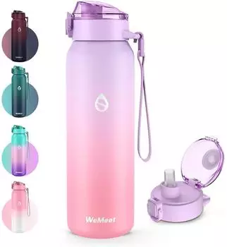 LuxusKollektion Trinkflasche Edelstahl doppelwandig mit Strohhalm, lila/rosa, 500ml