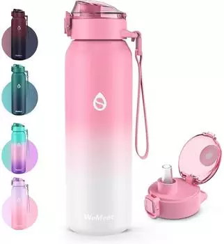 LuxusKollektion Trinkflasche mit Strohhalm, doppelwandig, Edelstahl, 700ml, rosa-wei&szlig;