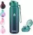LuxusKollektion Trinkflasche mit Strohhalm, doppelwandig, blau, 700ml