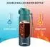LuxusKollektion Trinkflasche mit Strohhalm, doppelwandig, blau, 700ml